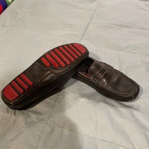 Coach black w red detail leather driving moccasins
